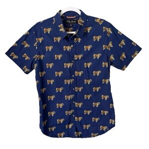 Dirty Laundry Shirt Mens Button Front Short Sleeve Bulldog Print Size Medium